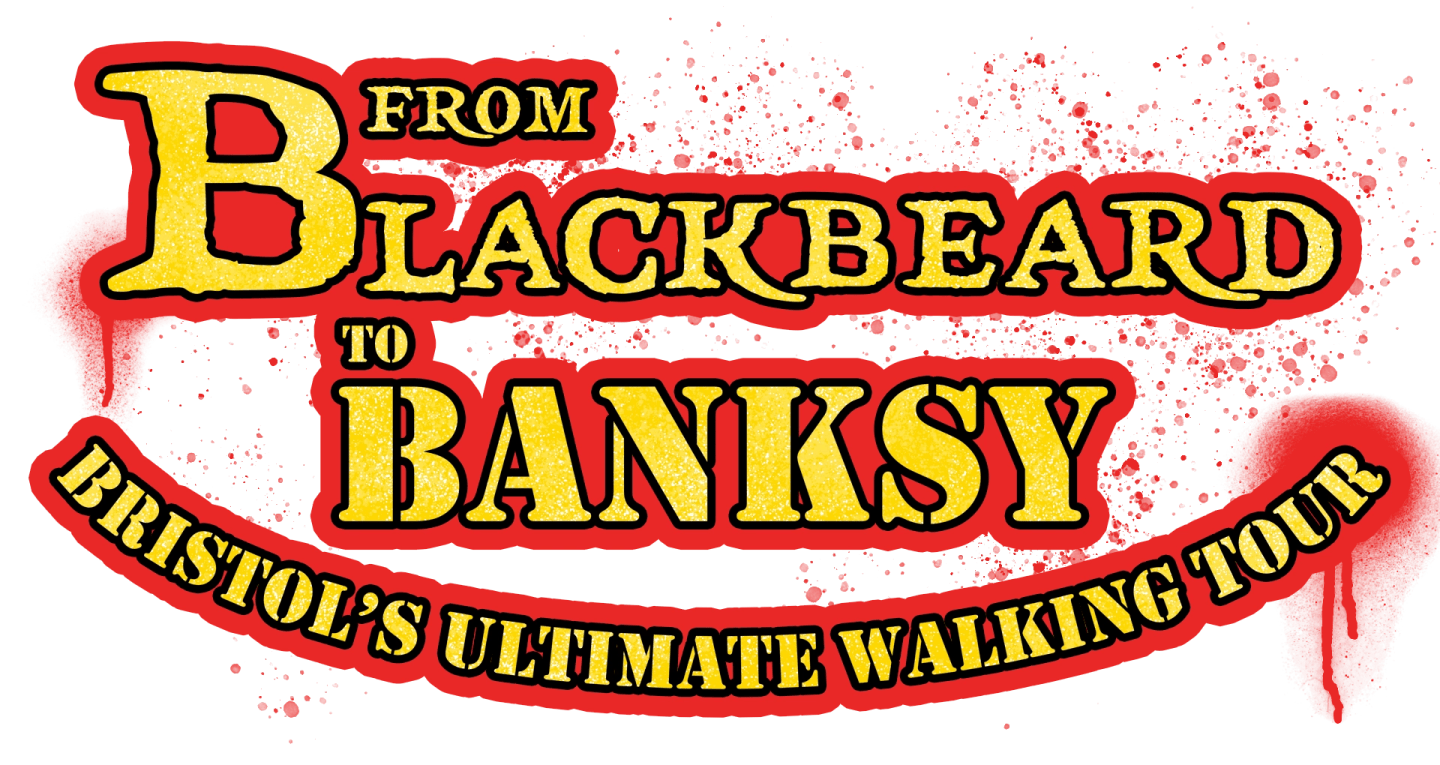 Blackbeard to Banksy - Bristol Walking tours logo. street art spray paint in red with red Paint